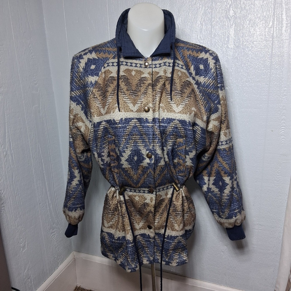 Vintage 90's Karizma Reversible Western Navy Aztec Jacket One Size Fits Most